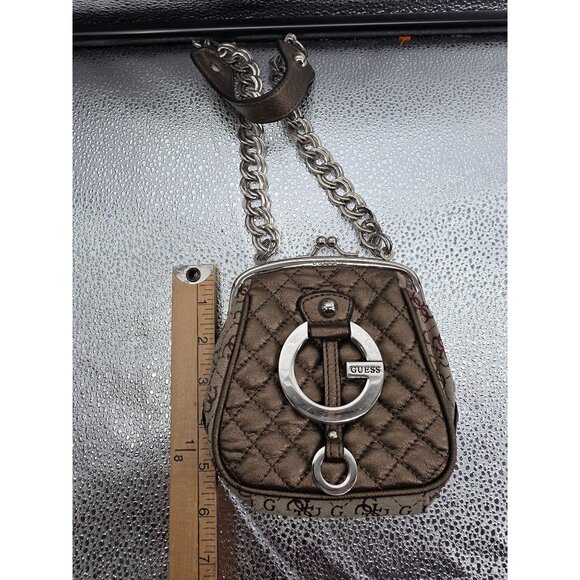 Guess Y2K Mini Quilted Shoulder Bag Signature Logo Bronze Silver - Picture 10 of 11